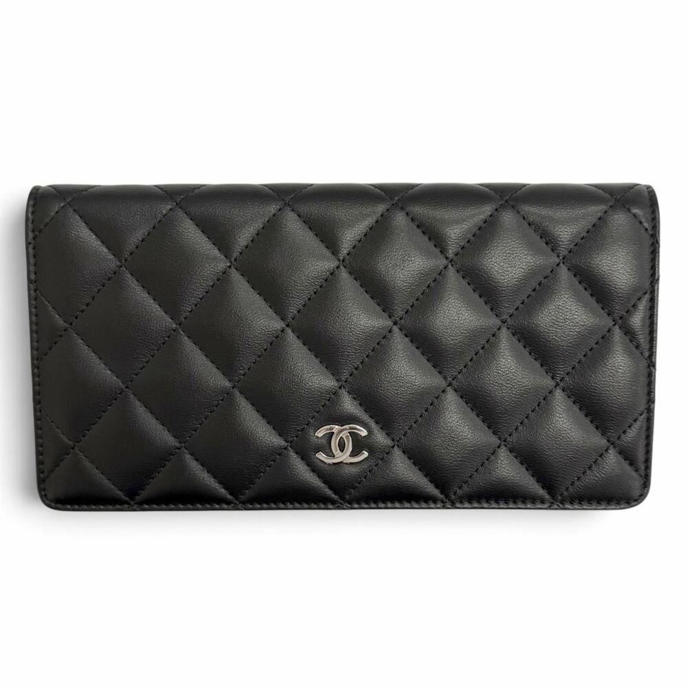 CHANEL A31509 Lambskin Coco Mark Matelassé Timeless Classic Long Flap Wallet,...